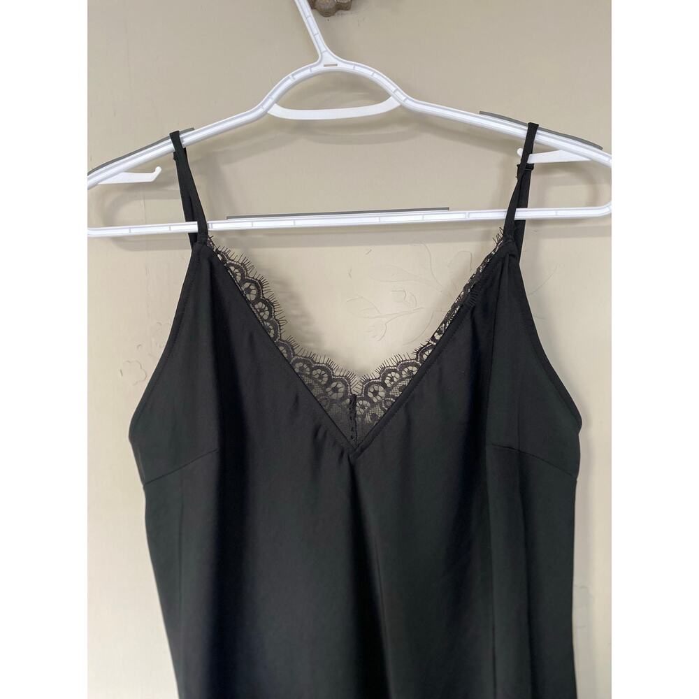 A New Day Black V-Neck Slip Dress Lace Trim Large Feminine Whimsygoth Whitchy - Picture 3 of 7